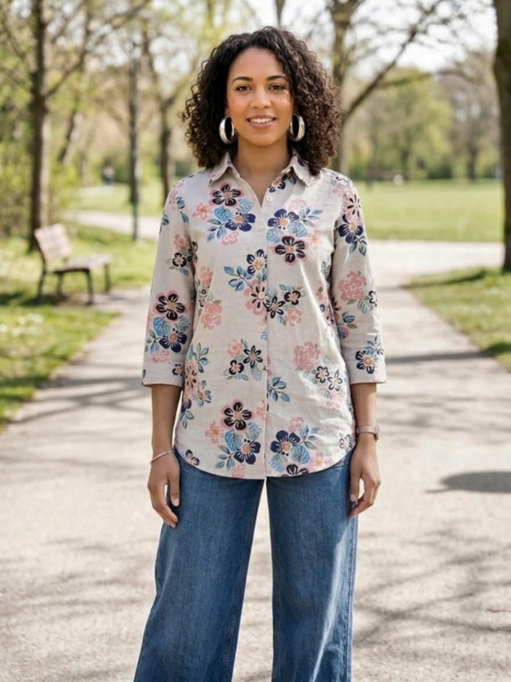 LINEN/COTTON💐NORTHERN REFLECTIONS Button-Down Shirt Pink/Blue FLORAL Like New S